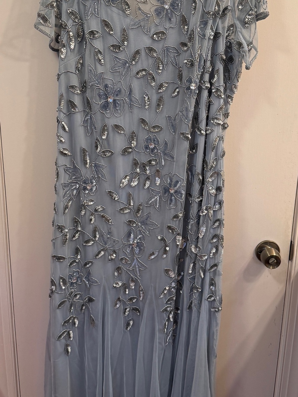 Embellished Beaded Light Blue Gray Floral Evening Dress 22W 3X - Picture 2 of 7